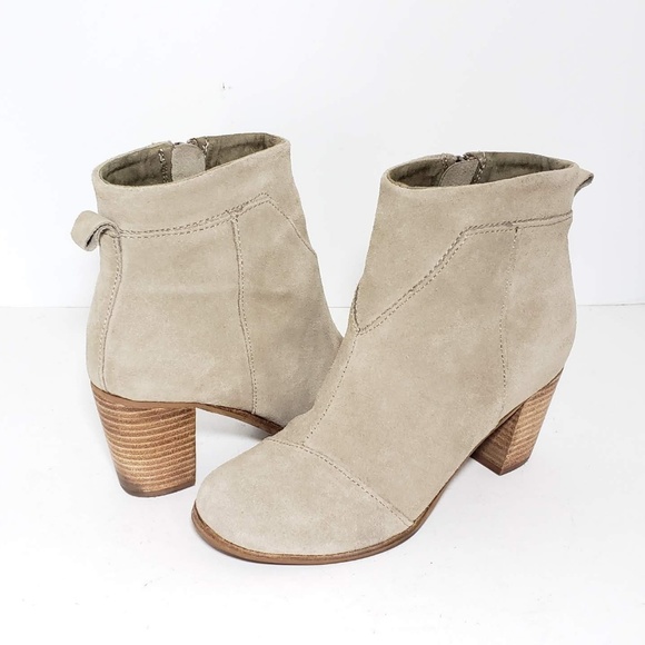 Toms Booties Lunata Taupe Suede Heels Ankle Size 6 - Picture 2 of 8
